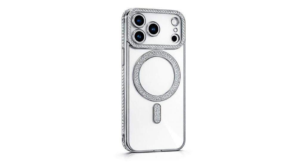 Luxury Silver Clear Phone Case with Rhinestones & Magnetic Ring