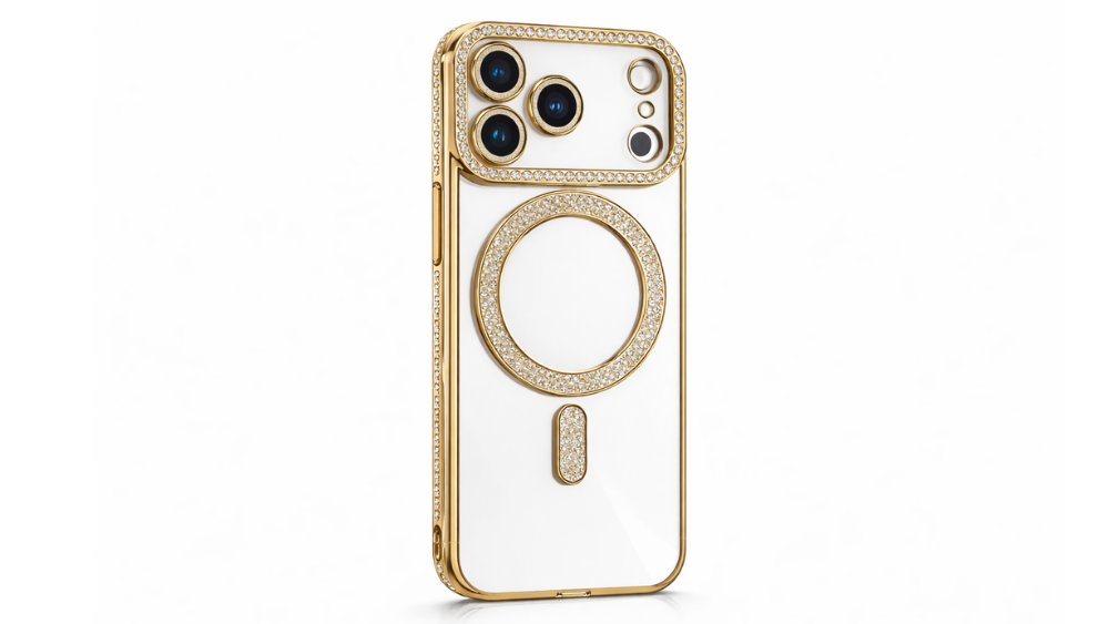 Luxury Gold Clear Phone Case with Rhinestones & Magnetic Ring