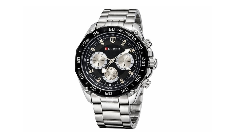Curren Men’s Chronograph Watch – Black Dial with Tachymeter Bezel