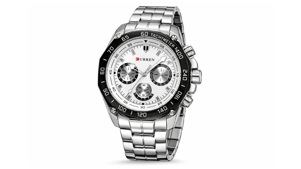 Curren Men’s Chronograph Watch – Grey Sunburst Dial with Stainless Steel Bracelet