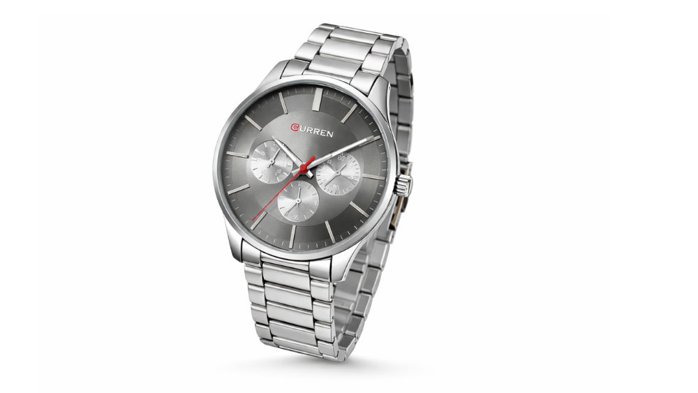 Curren 8077 Men’s Chronograph Watch – White Dial with Stainless Steel Bracelet