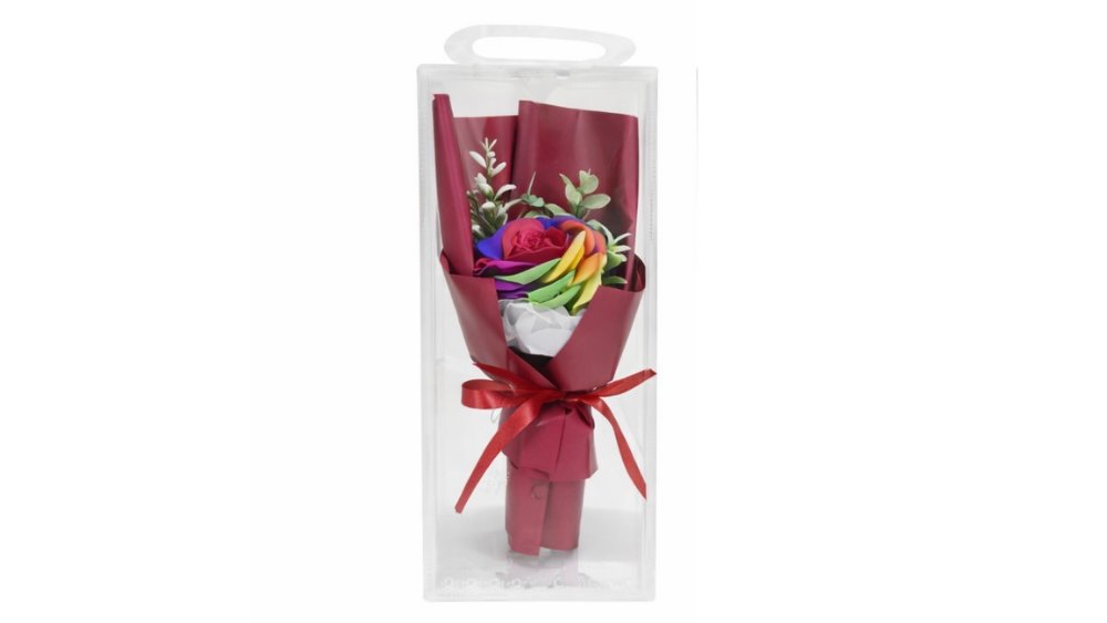 Burgundy Rainbow Rose Bouquet in Clear Gift Box