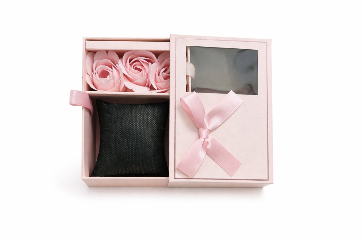Luxury Pink Gift Box with Artificial Roses & Jewelry Cushion