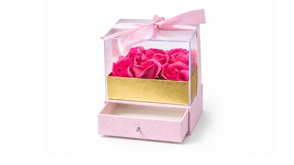 Pink Rose Luxury Gift Box with soap roses and Hidden Drawer