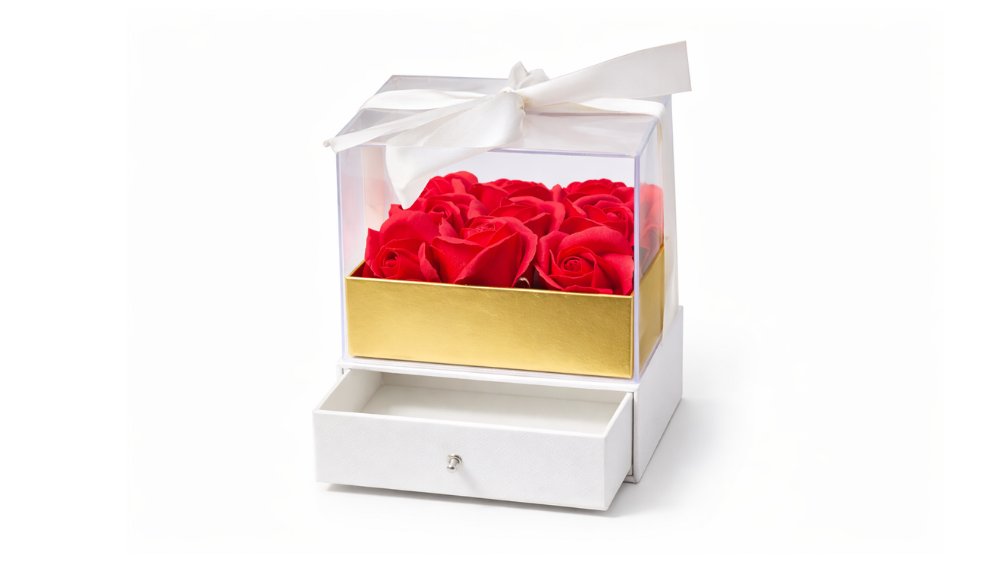 White Rose Luxury Gift Box with soap roses and Hidden Drawer