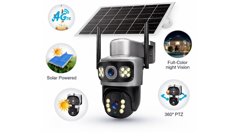 Solar 4G / WiFi Outdoor Smart Security Camera – 360° PTZ, Full Color Night Vision, Built-in Battery