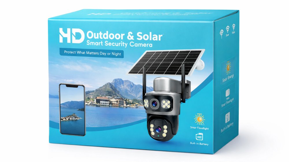Solar 4G / WiFi Outdoor Smart Security Camera – 360° PTZ, Full Color Night Vision, Built-in Battery