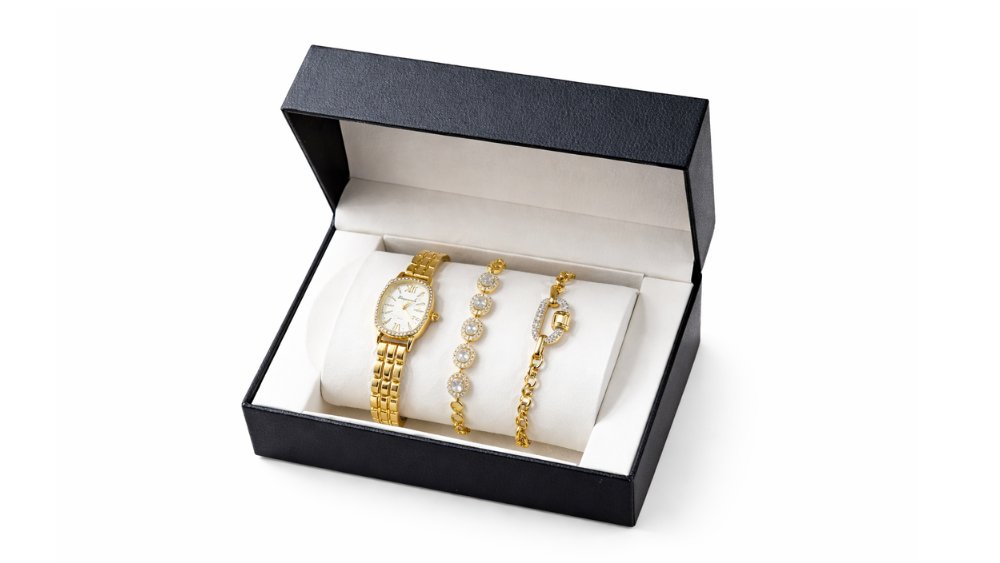 Gold Crystal Edition – 3-Piece Watch & Bracelet Set