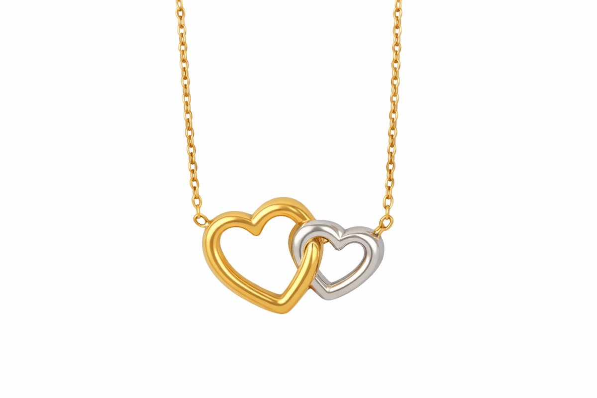 Intertwined Two-Tone Hearts Necklace (Gold & Silver)