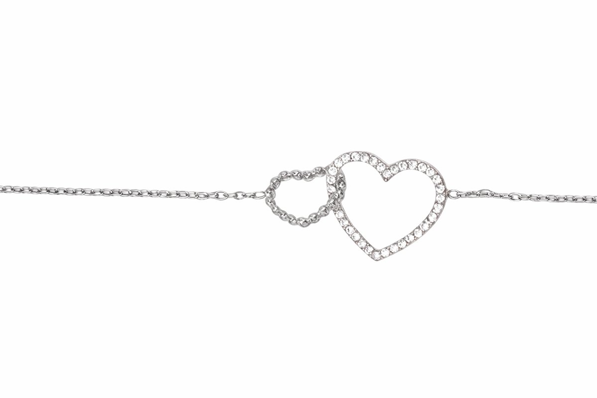 Crystal Heart Intertwined Silver Bracelet