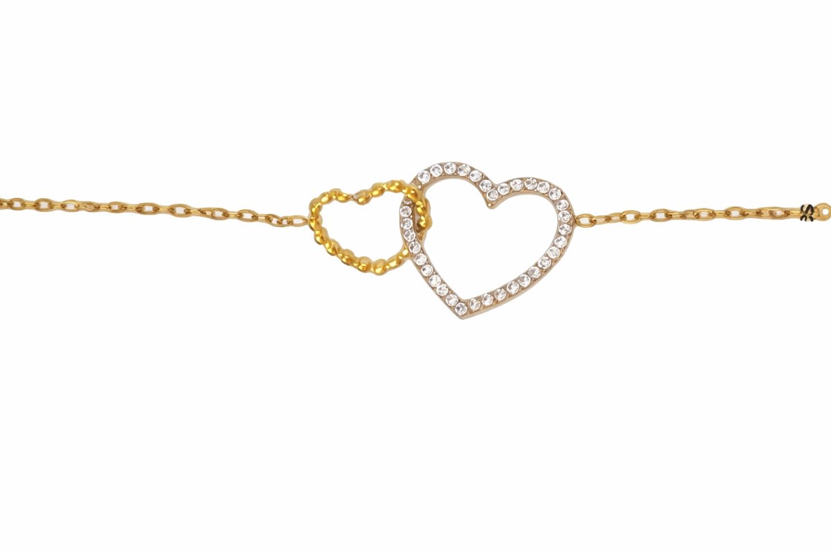 Crystal Heart Intertwined Gold Bracelet