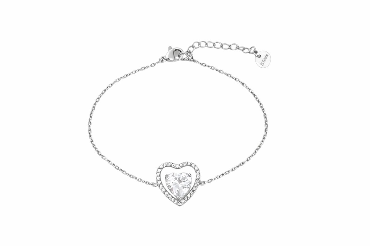 Silver Heart Bracelet with Crystal Center