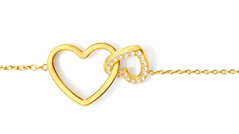 Gold Double Heart Bracelet with Sparkling Crystals