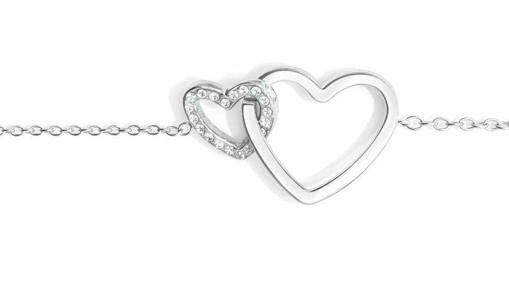 Silver Double Heart Bracelet with Crystal Accents