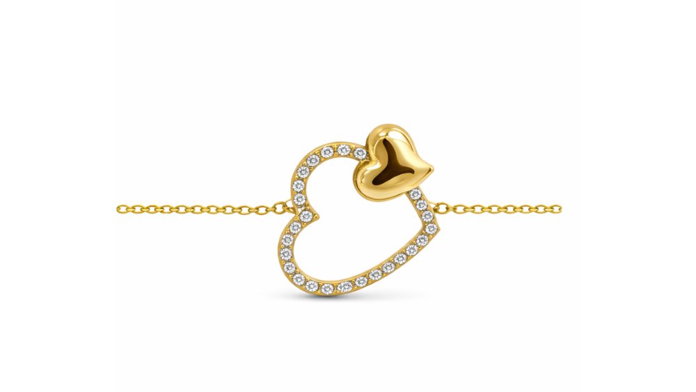 Gold Double Heart Bracelet with Cubic Zirconia