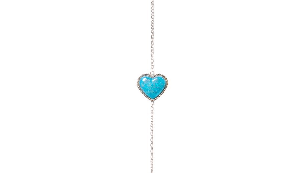 Silver Heart Bracelet – Blue Iridescent Stone