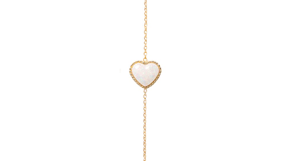Gold Heart Bracelet – White Iridescent Stone