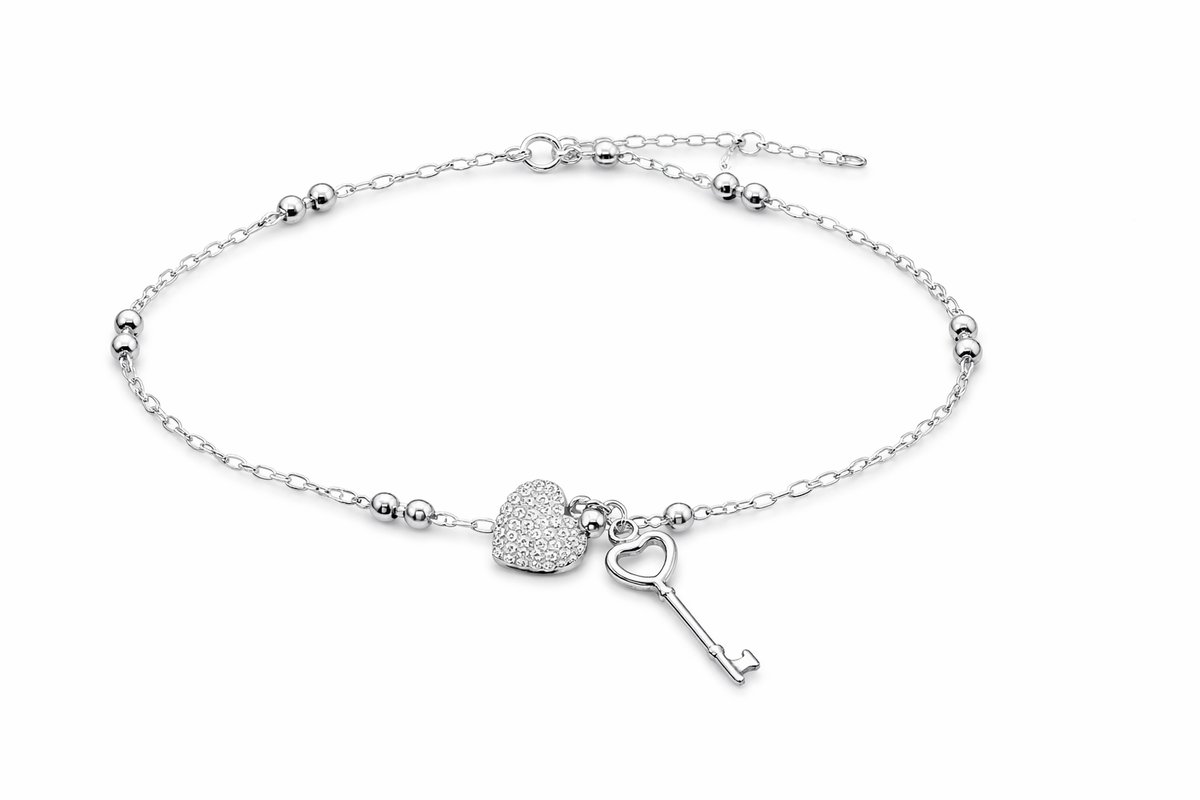 Silver Heart & Key Charm Bracelet