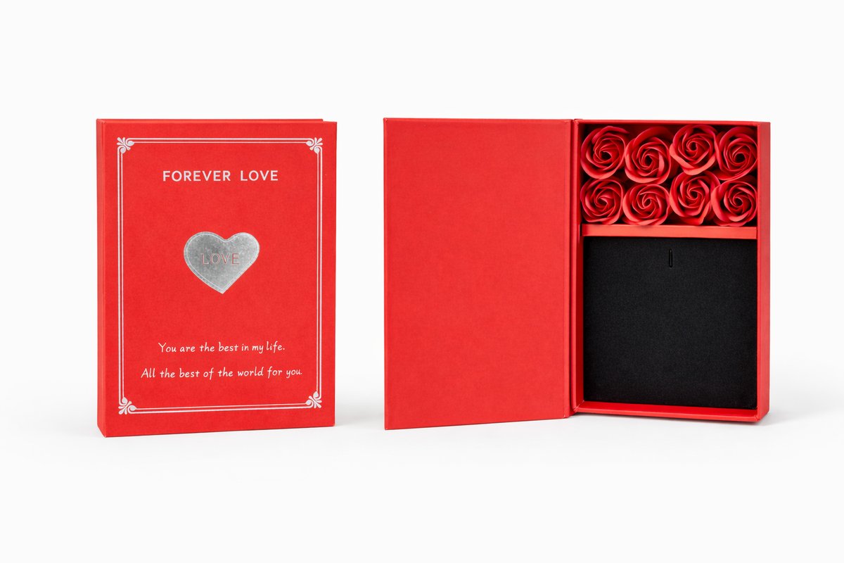Forever Love Rose Gift Box – Jewelry Storage Box with Soap Roses (Red)