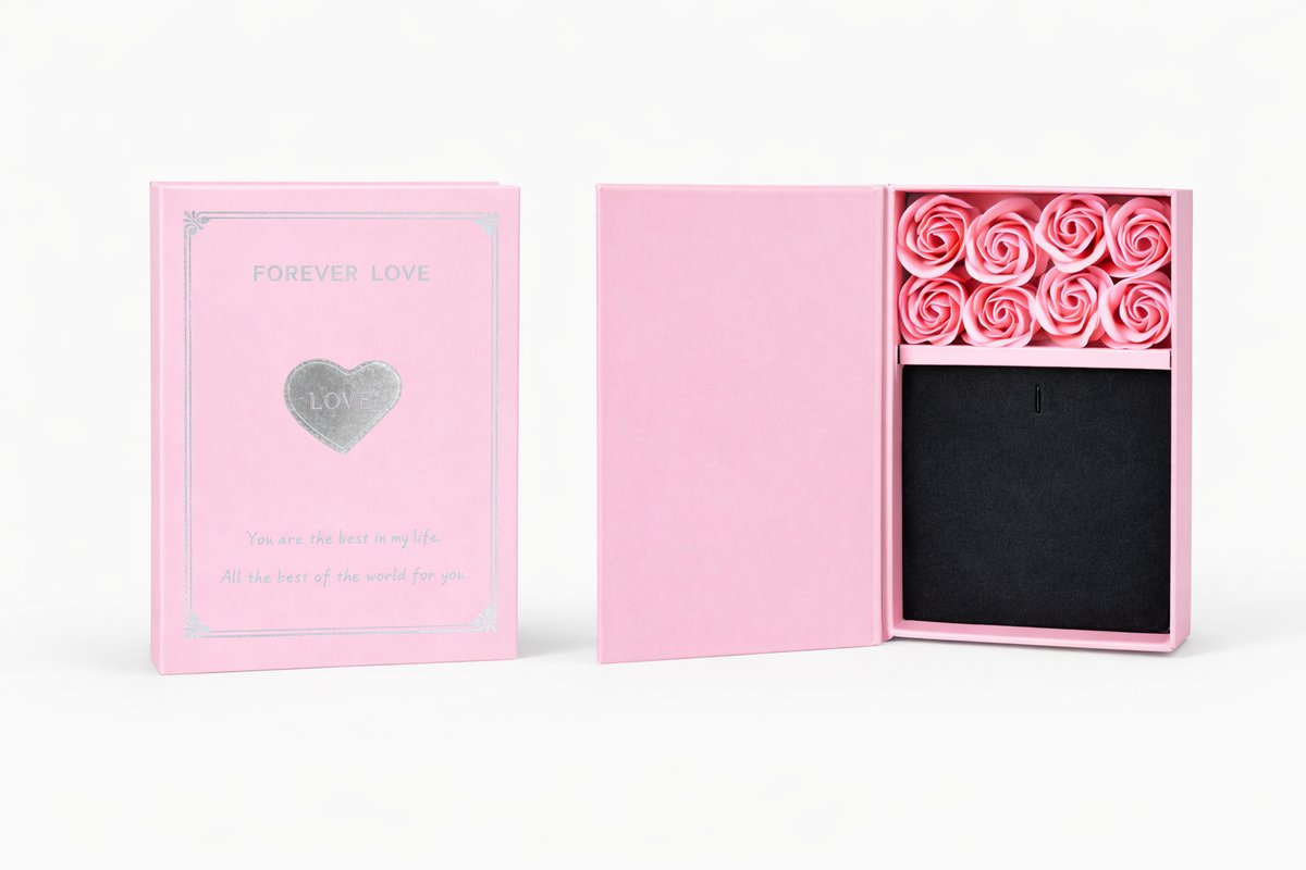 Forever Love Rose Gift Box – Jewelry Storage Box with Soap Roses (Pink)