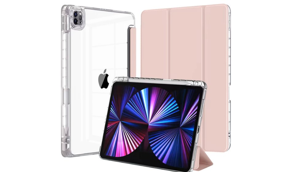 iPad A16 (2025) Case with Apple Pencil Holder – Clear Back & pink Front Cover