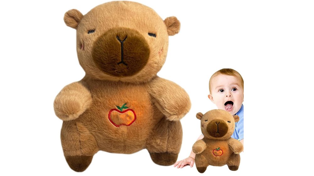 Breathing Capybara Plush Toy with Sounds & Belly Light – Calming Sleep Companion for Babies