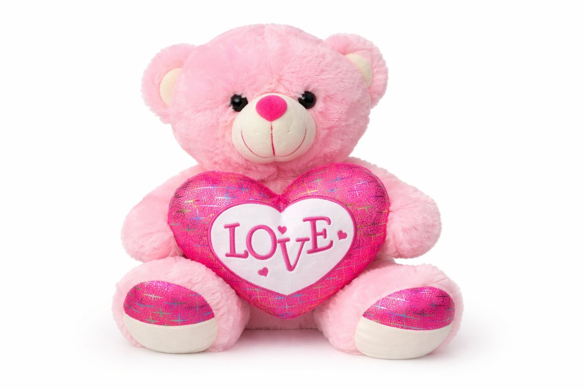 Pink Plush Teddy Bear with Glitter Heart “LOVE” 40cm
