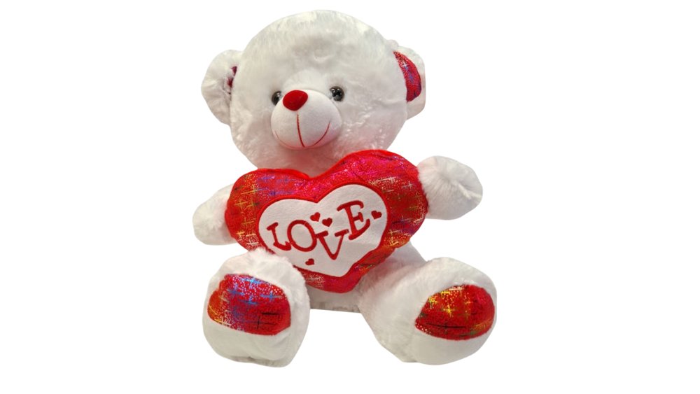 White Plush Teddy Bear with Glitter Heart “LOVE” 40cm