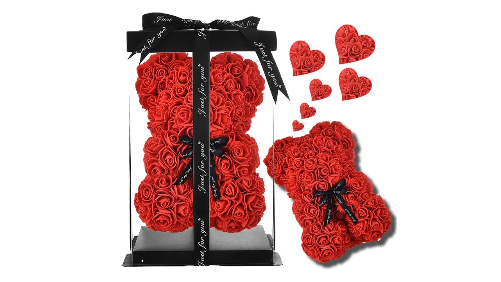 🌹 Red Rose Teddy Bear in Gift Box – 28 cm
