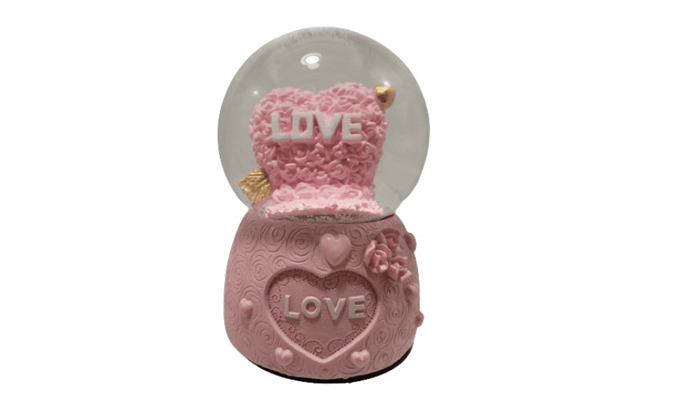 Pink LOVE Snow Globe with Heart Design