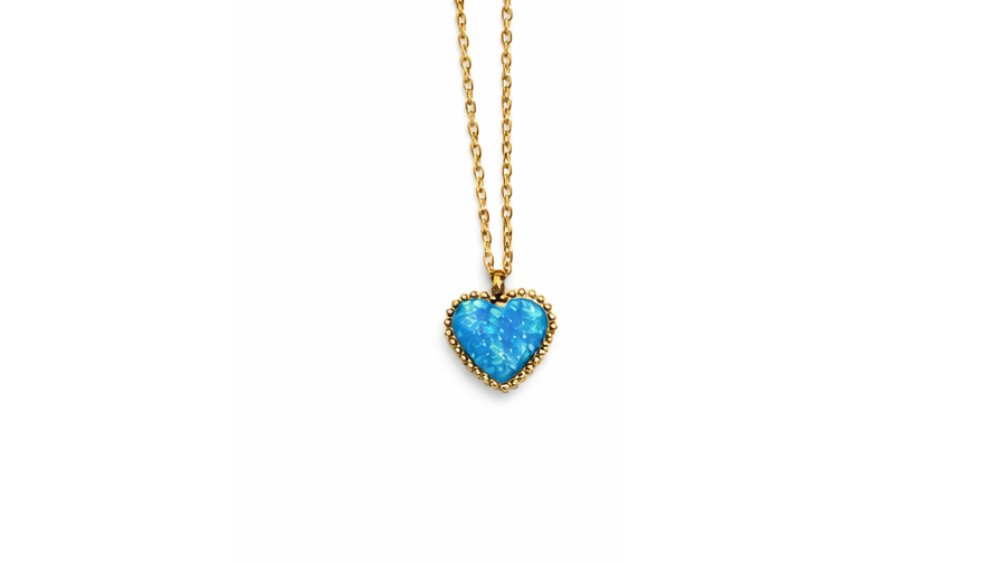 Gold Heart Necklace with Blue Opal – Stainless Steel