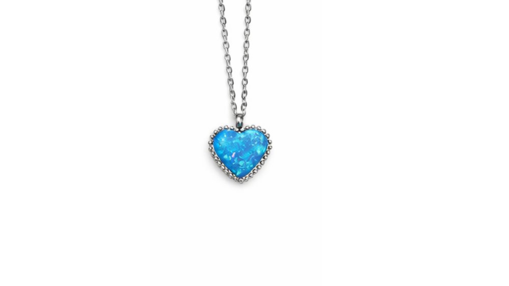 Silver Heart Necklace with Blue Opal – Stainless Steel