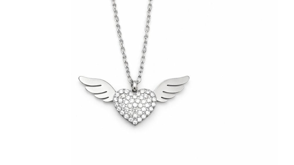 Silver Angel Wings Heart Necklace – Stainless Steel