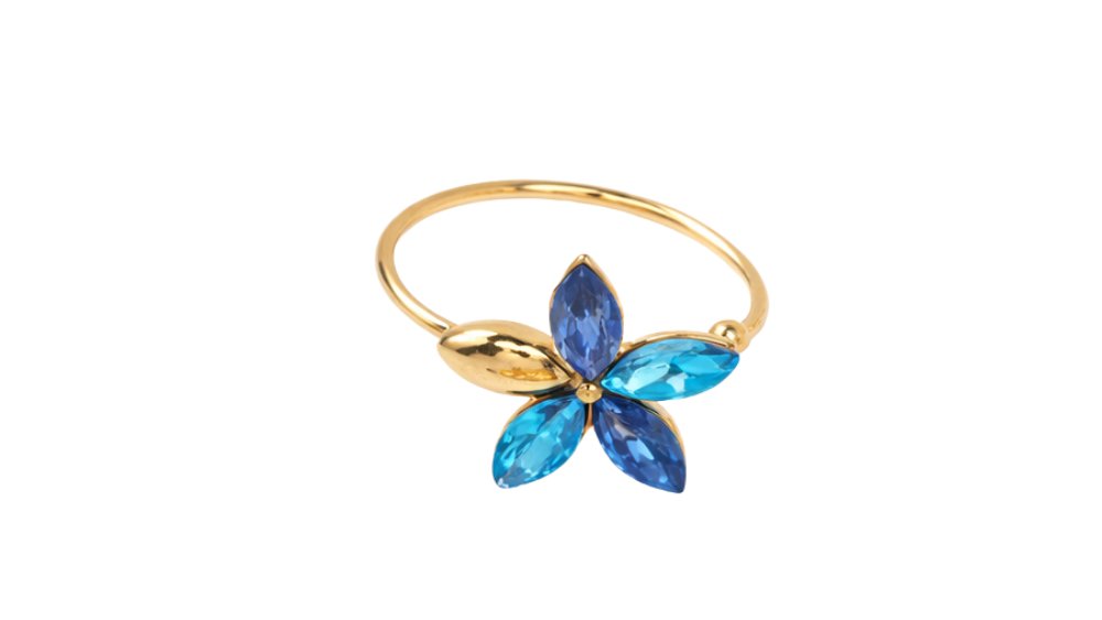 Blue Crystal Flower Ring – Stainless Steel