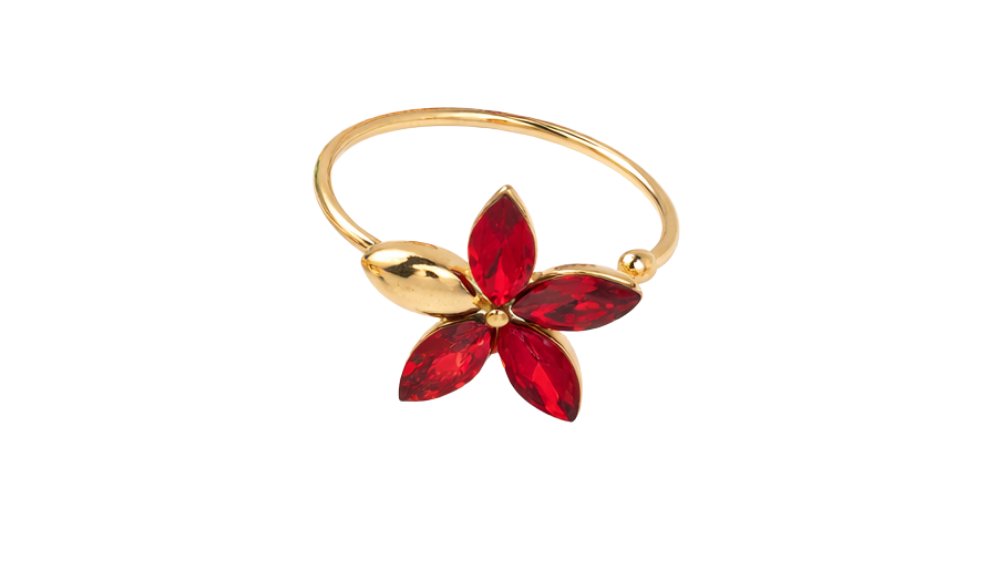 Red Crystal Flower Ring – Stainless Steel