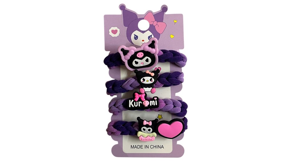 Kuromi Braided Hair Ties – Purple Charm Set (4 pcs)