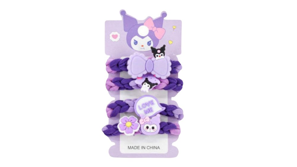 Kuromi Braided Hair Ties – Purple Charm Set (4 pcs)
