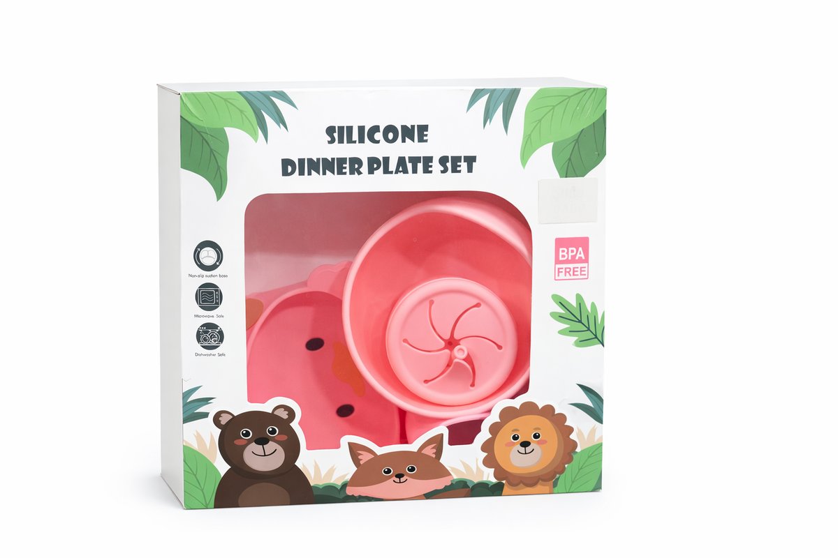 Silicone dinner plate set Duck Pink