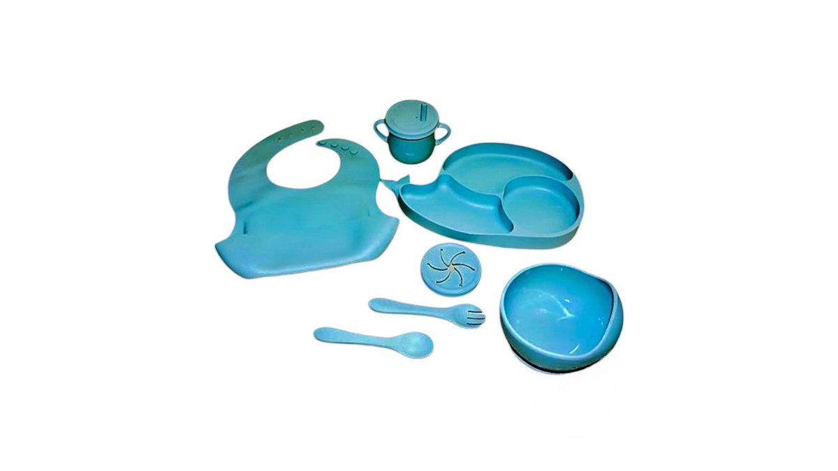 Silicone dinner plate set Whale blue