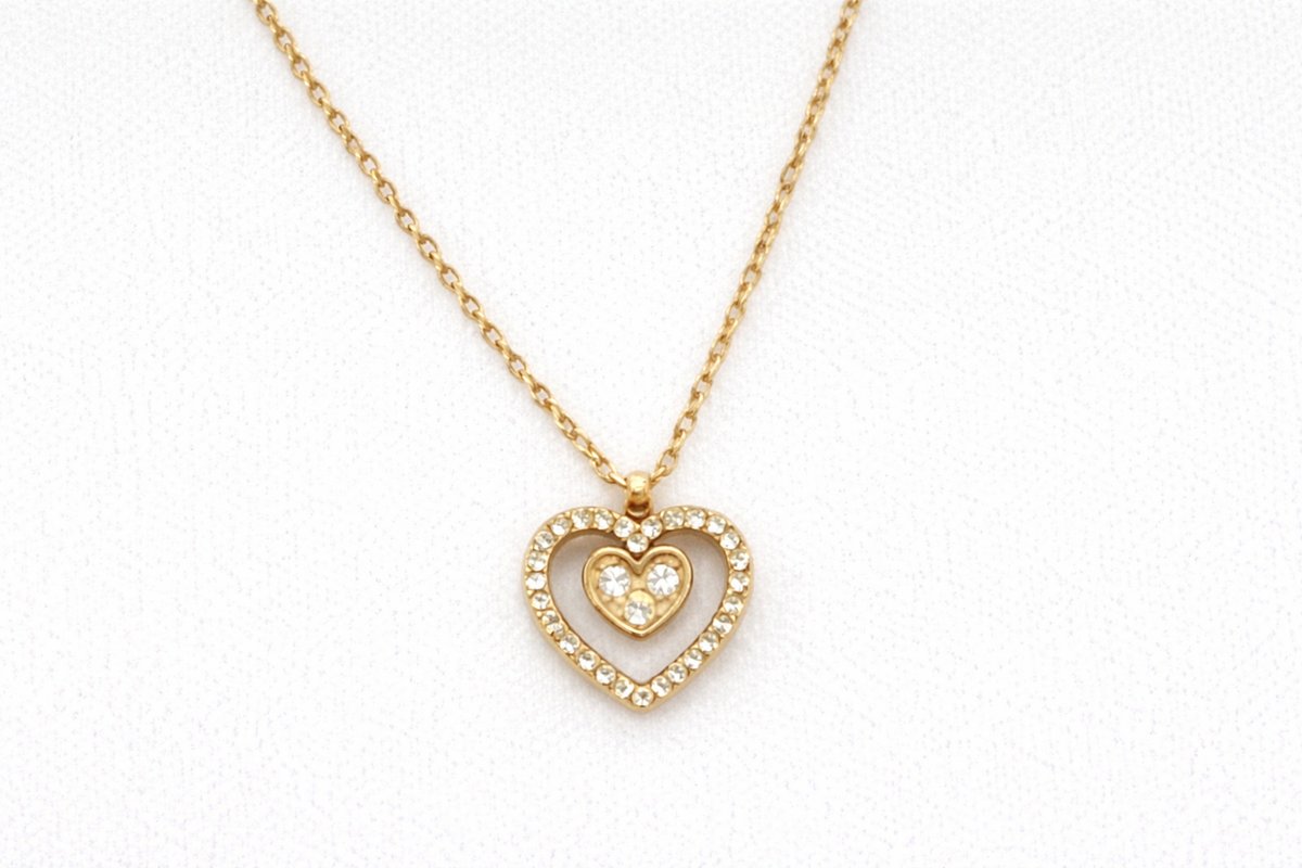 Gold Heart Necklace with Crystal Details