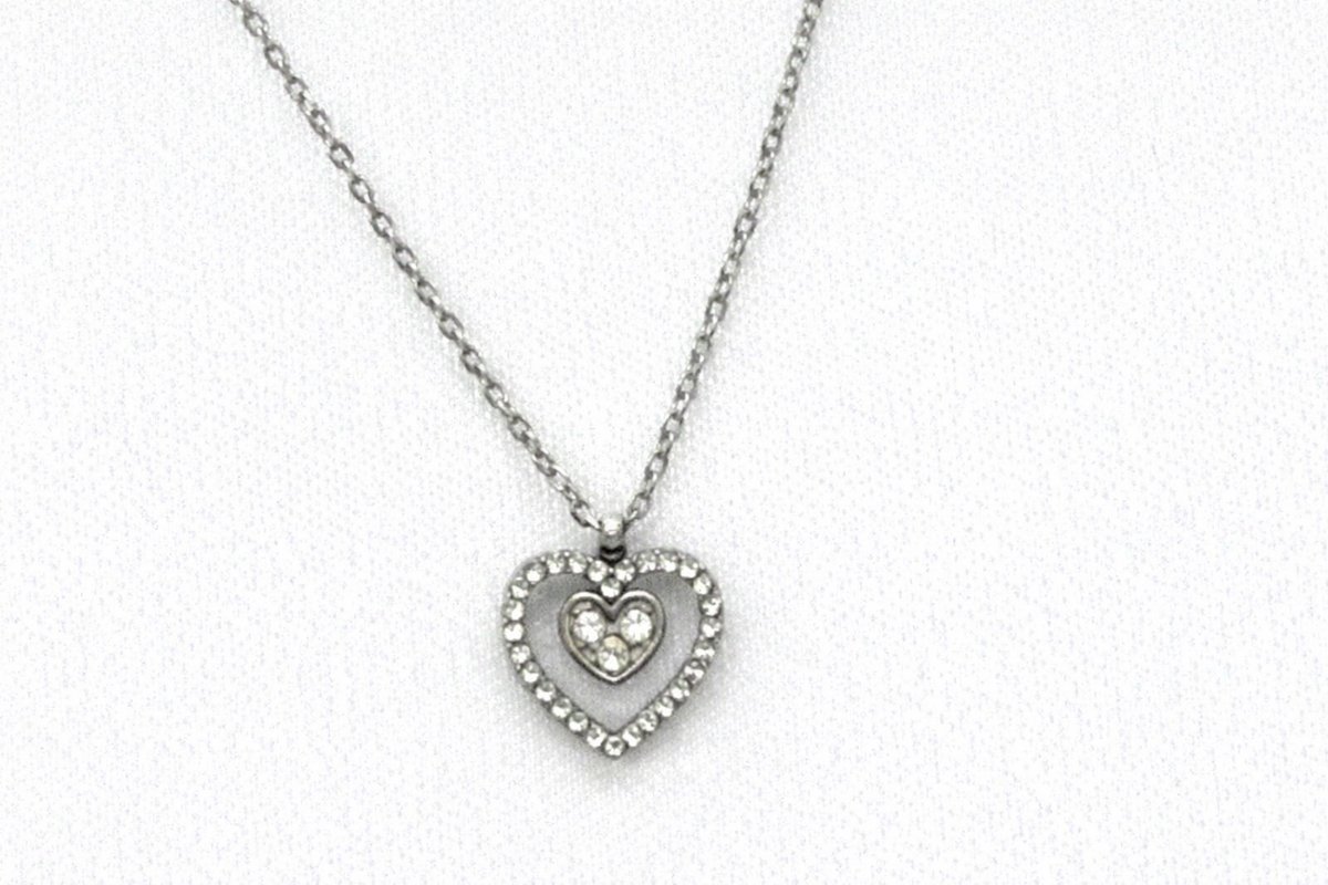 Silver Heart Necklace with Crystal Details