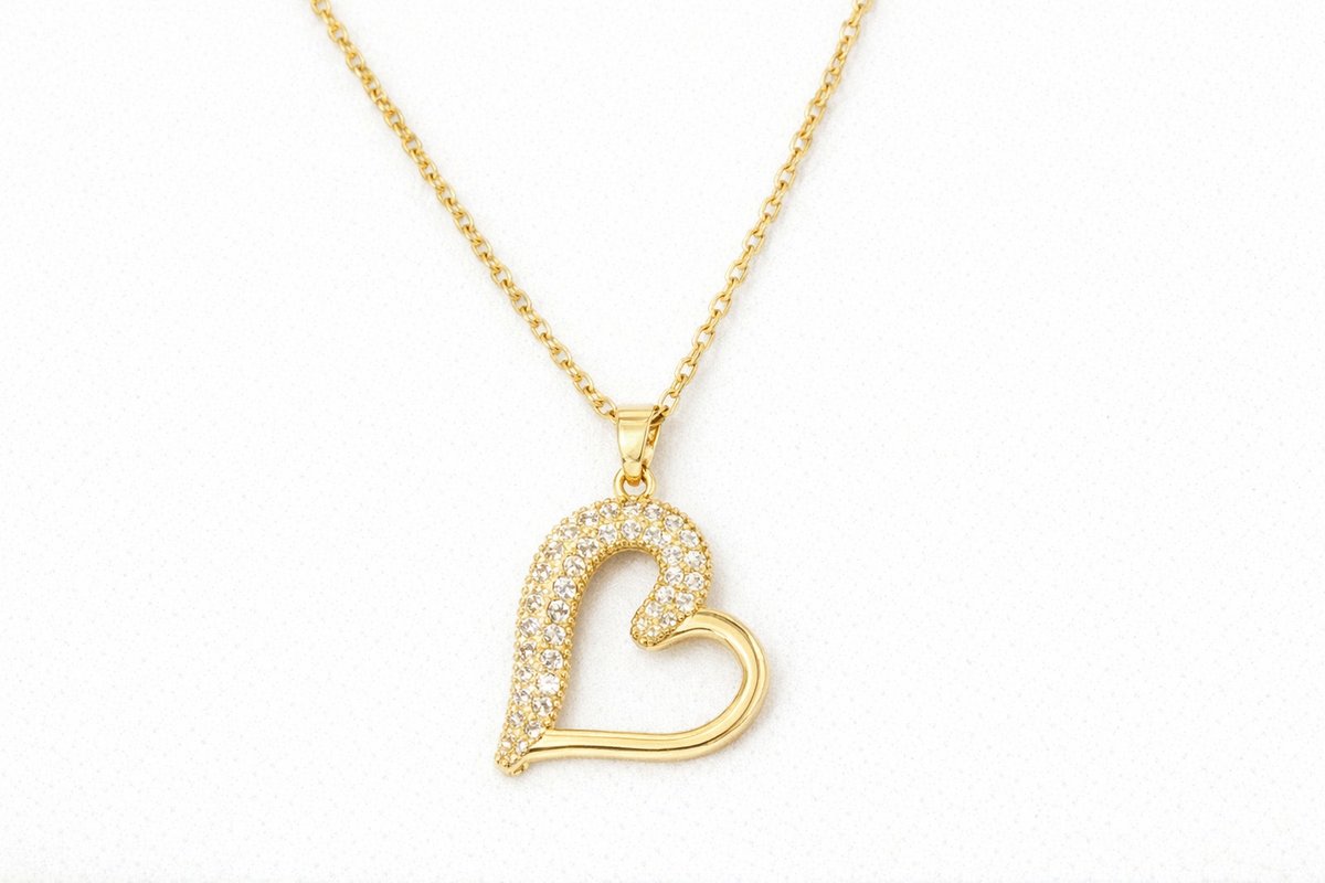 Gold Heart Necklace with Crystal Accent