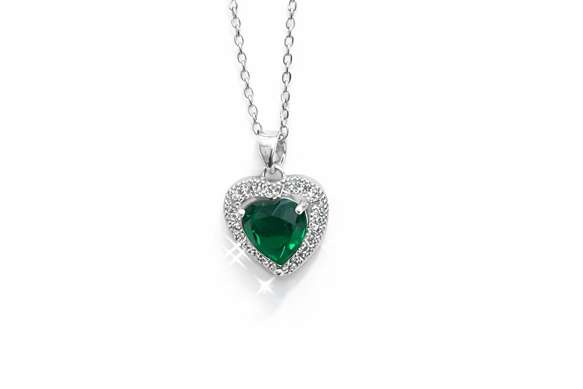 Silver Heart Crystal Necklace –Green