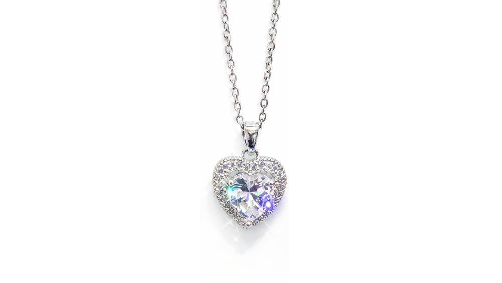 Silver Heart Crystal Necklace – Clear