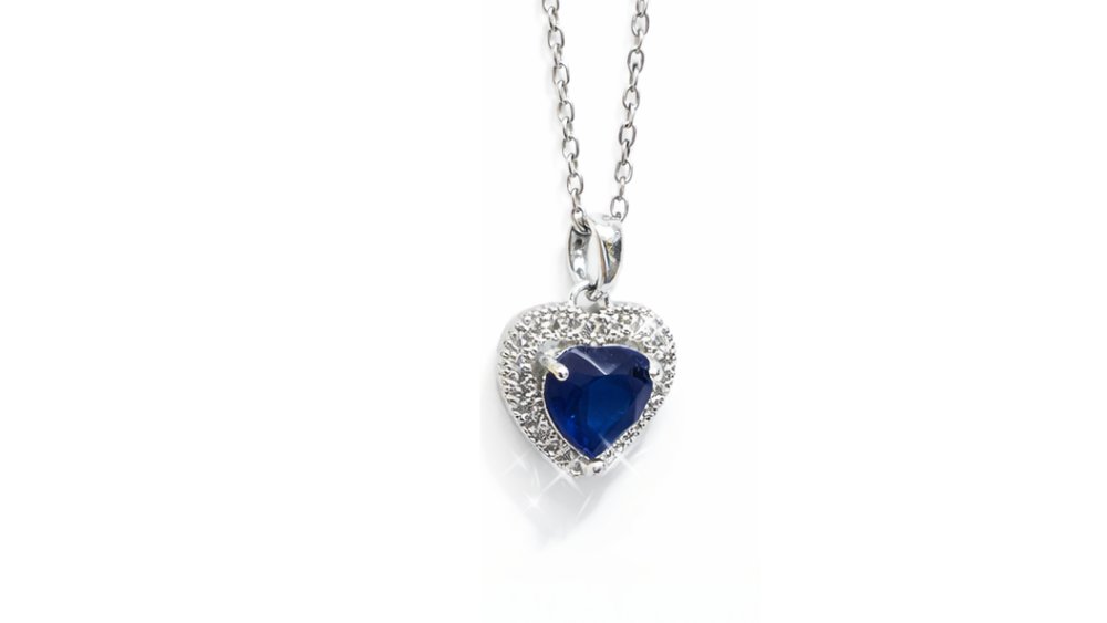 Silver Heart Crystal Necklace – Blue