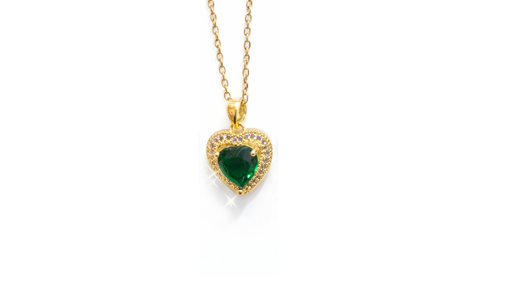 Gold Heart Crystal Necklace – Green