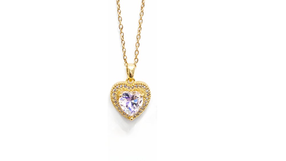 Gold Heart Crystal Necklace – Clear