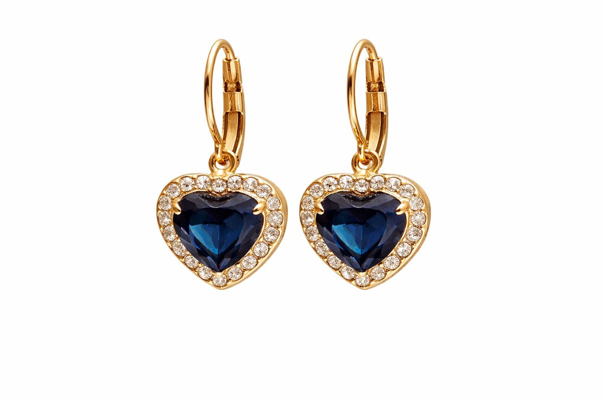 Heart Crystal Drop Earrings – Color blue