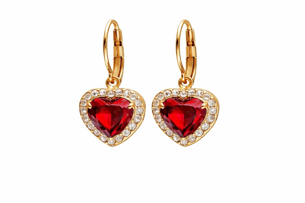 Heart Crystal Drop Earrings – Color red