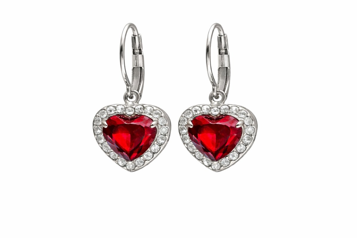 Heart Crystal Drop Earrings – Color red
